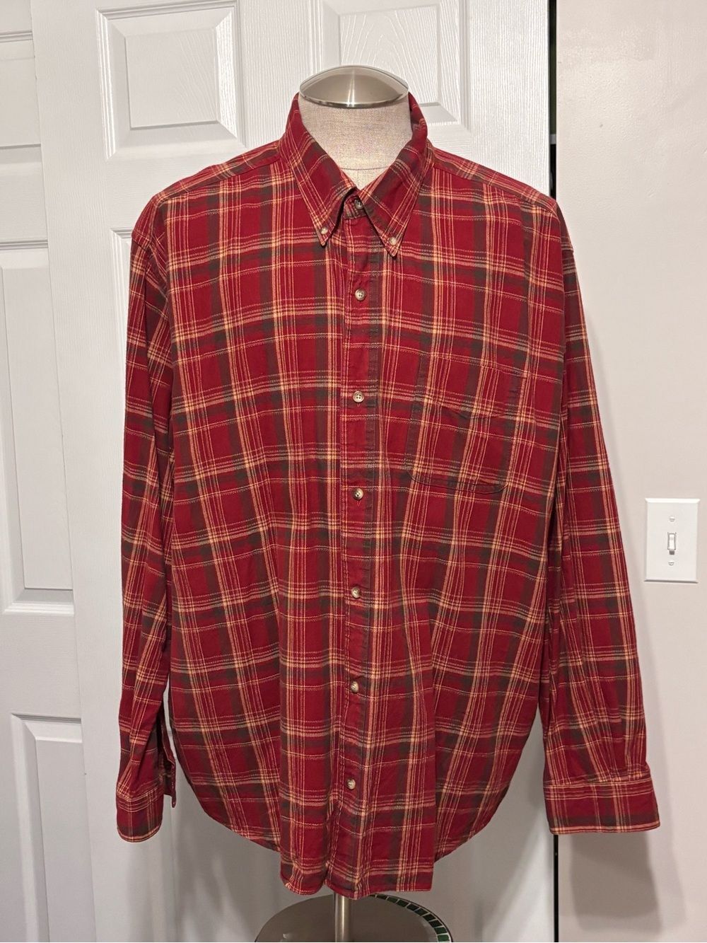 Eddie Bauer Red Plaid Button-Down Men’s 100% Cotton Flannel Shirt Big Tall XXL